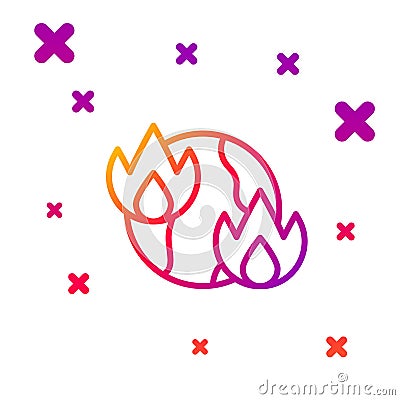 Color line Global warming fire icon isolated on white background. Gradient random dynamic shapes. Vector Vector Illustration