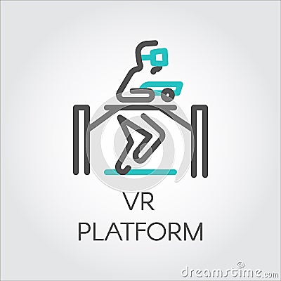 Color line icon device person on game platform virtual reality Vector Illustration