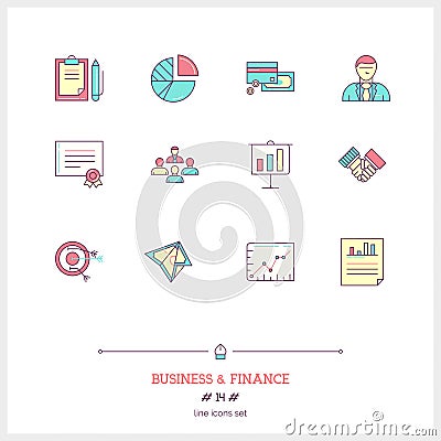 Color line icon set of business, time management objects and too Cartoon Illustration