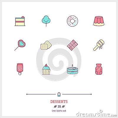 Color line icon set of candy an desserts objects. Logo icons vector illustration Cartoon Illustration