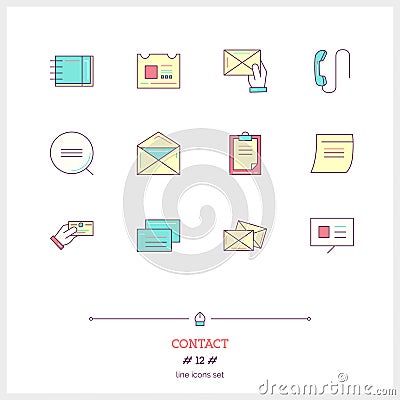 Color line icon set of contact form, information, objects and to Cartoon Illustration