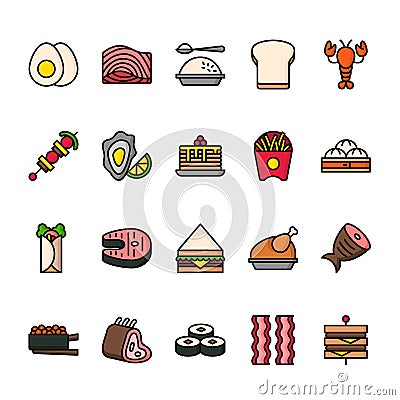 Color line icon set of Food. Pixel perfect icons. Stock Photo