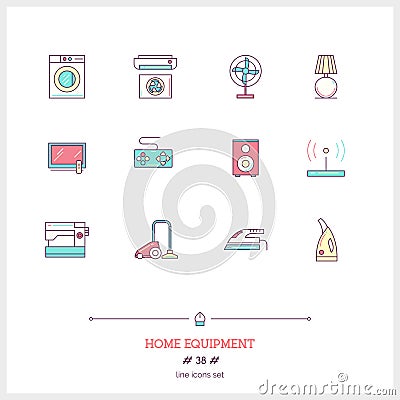 Color line icon set of home equipment objects. Logo icons Cartoon Illustration
