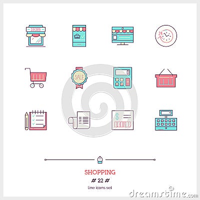 Color line icon set of Shopping, Store objects and tools element Cartoon Illustration