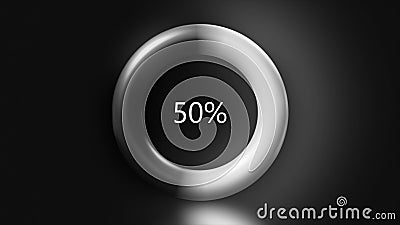 Color loading circle on black screen. Motion. Progress of loading from 0 to 100 percent in a pulsating ring. Stock Photo