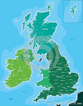 Color map of Great Britain and Ireland Vector Illustration