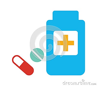 Color medicine bottle and pills icon vector Vector Illustration