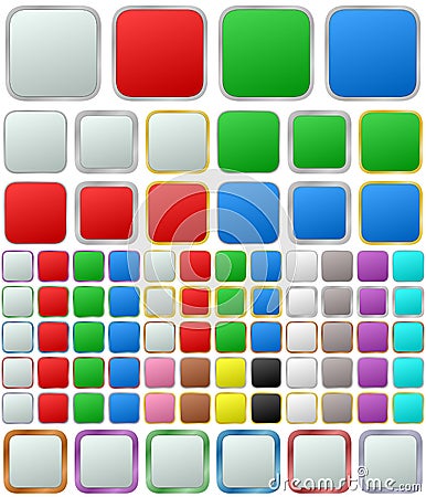 Color metallic rounded square button set Vector Illustration