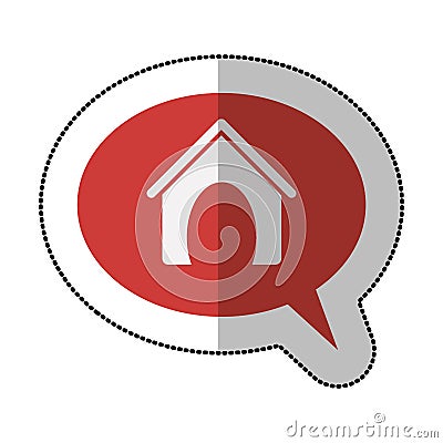 Color middle shadow sticker and dialogue sphere with pet house Vector Illustration