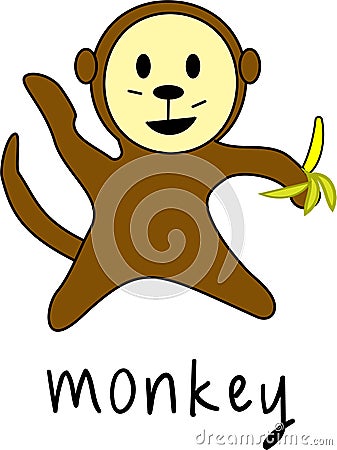 Color monkey with banana cartoon minimal with label Stock Photo