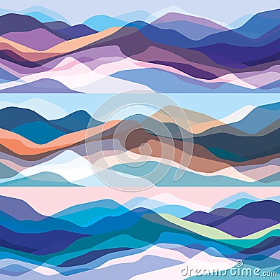 Color mountains set, translucent waves, abstract glass shapes, modern background, vector design Illustration for you project Vector Illustration