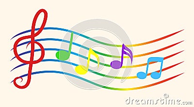 Color Music Notes on Staves. Vector Illustration Vector Illustration