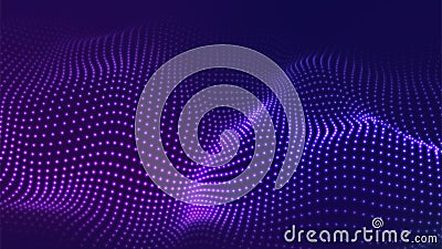 Color music sound wave. Abstract futuristic background of glow particles. Vector technology dynamic dots background Stock Photo