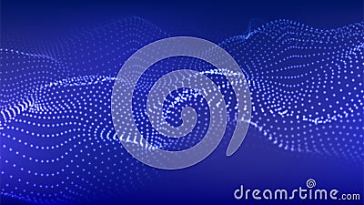 Color music sound wave. Abstract futuristic background of glow particles. Vector technology dynamic dots background Stock Photo