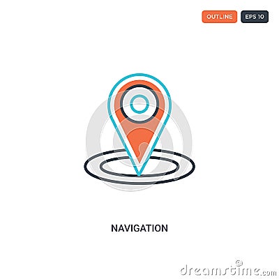 2 color Navigation concept line vector icon. isolated two colored Navigation outline icon with blue and red colors can be use for Vector Illustration