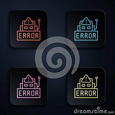 Color neon line Error in the operation program of the robot icon isolated on black background. A broken chip of a robot Vector Illustration