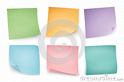 Color note stickers. Four color sheets for notes on white backgr Vector Illustration