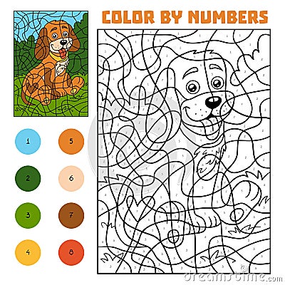 Color by number for children, Dog Vector Illustration