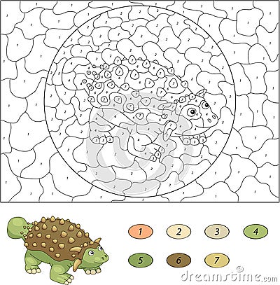 Color by number educational game for kids. Cartoon ankylosaurus. Vector illustration Vector Illustration