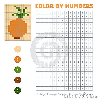 Color by number, fruits and vegetables, onion Vector Illustration