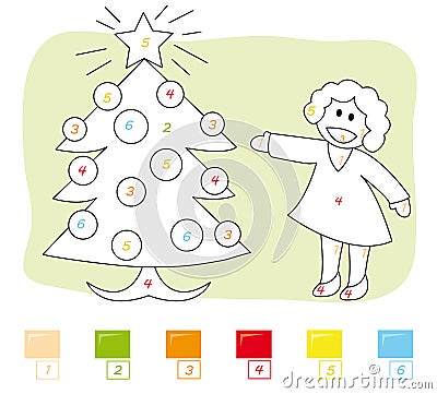 Color by number game: christmas tree Stock Photo