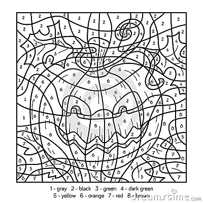 Color by number, Halloween pumpkin Vector Illustration