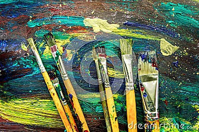 Color oil painting texture with brushes for bright background Stock Photo