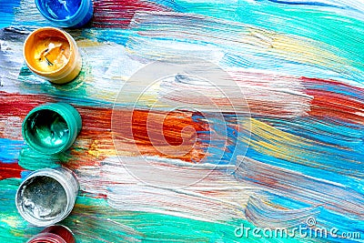 Color oil painting texture with paint pallete for bright background Stock Photo