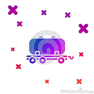 Color Oil railway cistern icon isolated on white background. Train oil tank on railway car. Rail freight. Oil industry Vector Illustration