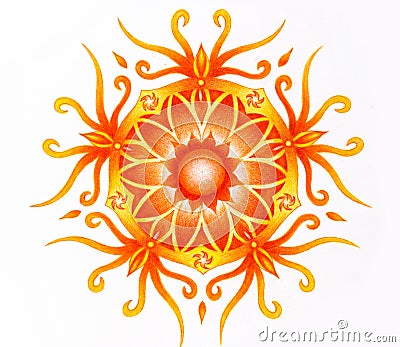 Color ornamental mandala on white paper background. Sacral Chakra. Stock Photo
