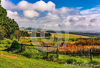 Color outdoor scenic panoramic idyllic landscape photography of a rural landscape, fields, meadow, taken in Drakensberge, South Stock Photo