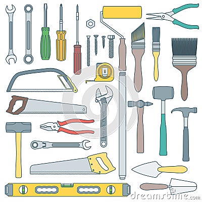 Color outline various house remodel instruments set Vector Illustration