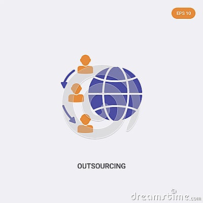 2 color outsourcing concept vector icon. isolated two color outsourcing vector sign symbol designed with blue and orange colors Vector Illustration