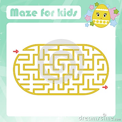 Color oval labyrinth. Kids worksheets. Activity page. Game puzzle for children. Cute cartoon egg. Holiday Easter. Maze conundrum. Vector Illustration