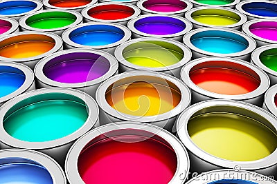 Color paint cans Stock Photo