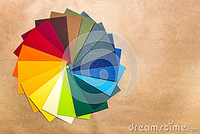 Color palette guide. Colored textured paper samples swatch catalog. Bright and juicy rainbow colors. Beautiful abstract background Stock Photo