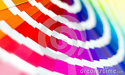 Color Palette Guide. Sample Colors Catalog. Multicolored bright background. RGB. CMYK. Printing house. Stock Photo