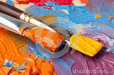 Color palette with multi-colored paints Stock Photo