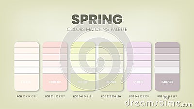 Color palette in a Spring colour theme collections. Color scheme or colors chart template. Color combination set of RGB, HSL and Vector Illustration