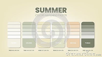 Color palette in a Summer colour theme collections. Color scheme or colors chart template. Color combination set of RGB, HSL and Vector Illustration