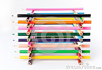 Color palette wooden crayon pencils at white background Stock Photo