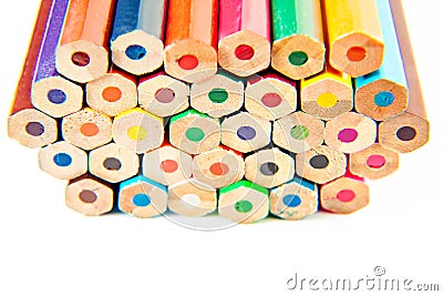 Color palette wooden crayon pencils at white background Stock Photo