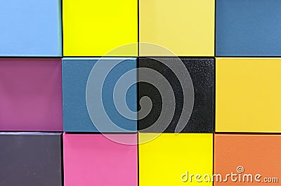 Color palette on wooden samples for paint selection. Background from color swatches Stock Photo