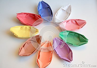 Color paper boats Stock Photo