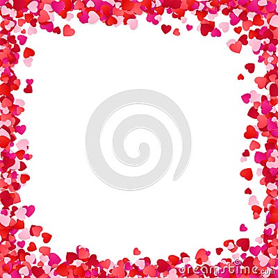 Color Paper Heart Frame Background. Heart Frame with space for Text. Romantic Scattered Hearts Texture. Love. Vector Illustration