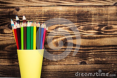 Color pencil in a cup Stock Photo