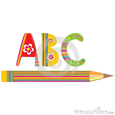 Color Pencils and Alphabets Vector Illustration