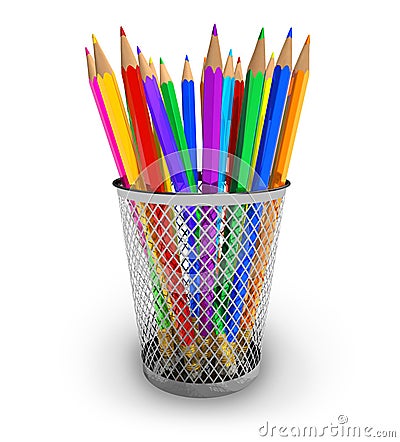 Color pencils in holder Stock Photo