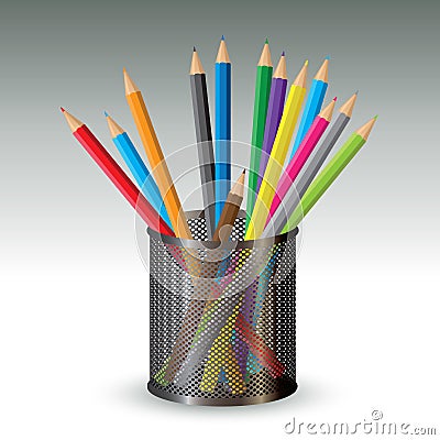 Color pencils in holder Vector Illustration