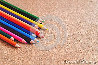 Color pencils on wood background. Education concept. Stock Photo